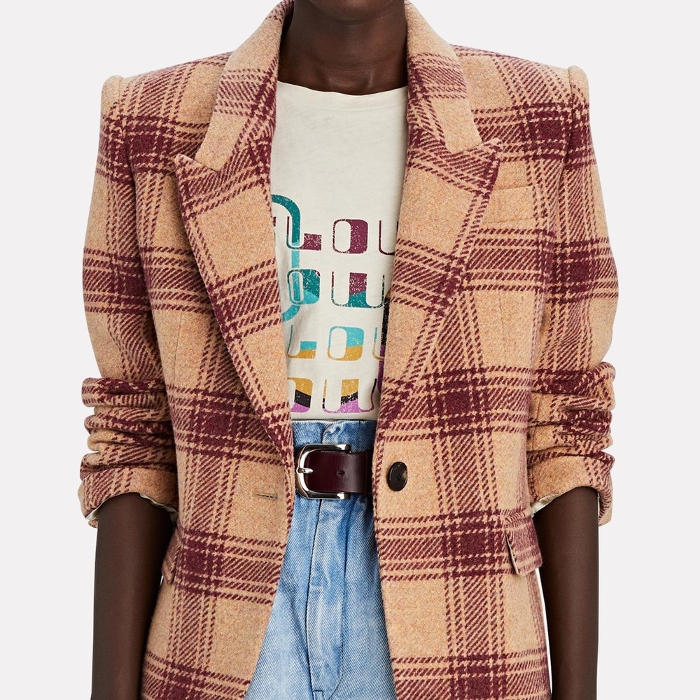 Isabel Marant Étoile Kerstin Plaid Blazer - Size 42 (size L), pink/tan plaid